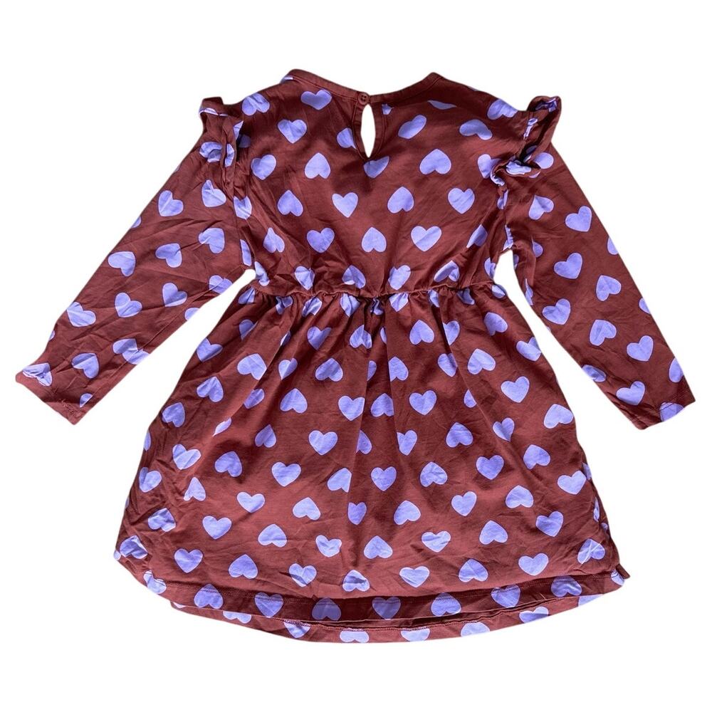 Hanna Andersson Rust Brown & Pink Heart Print Ruffle Dress - Picture 2 of 5